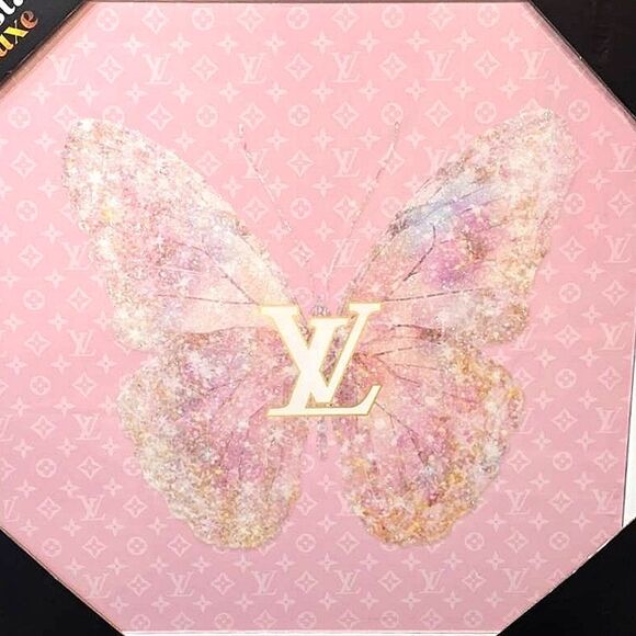 Crystal Luxe Louis Vuitton Glitter Butterfly Framed Wall Decor